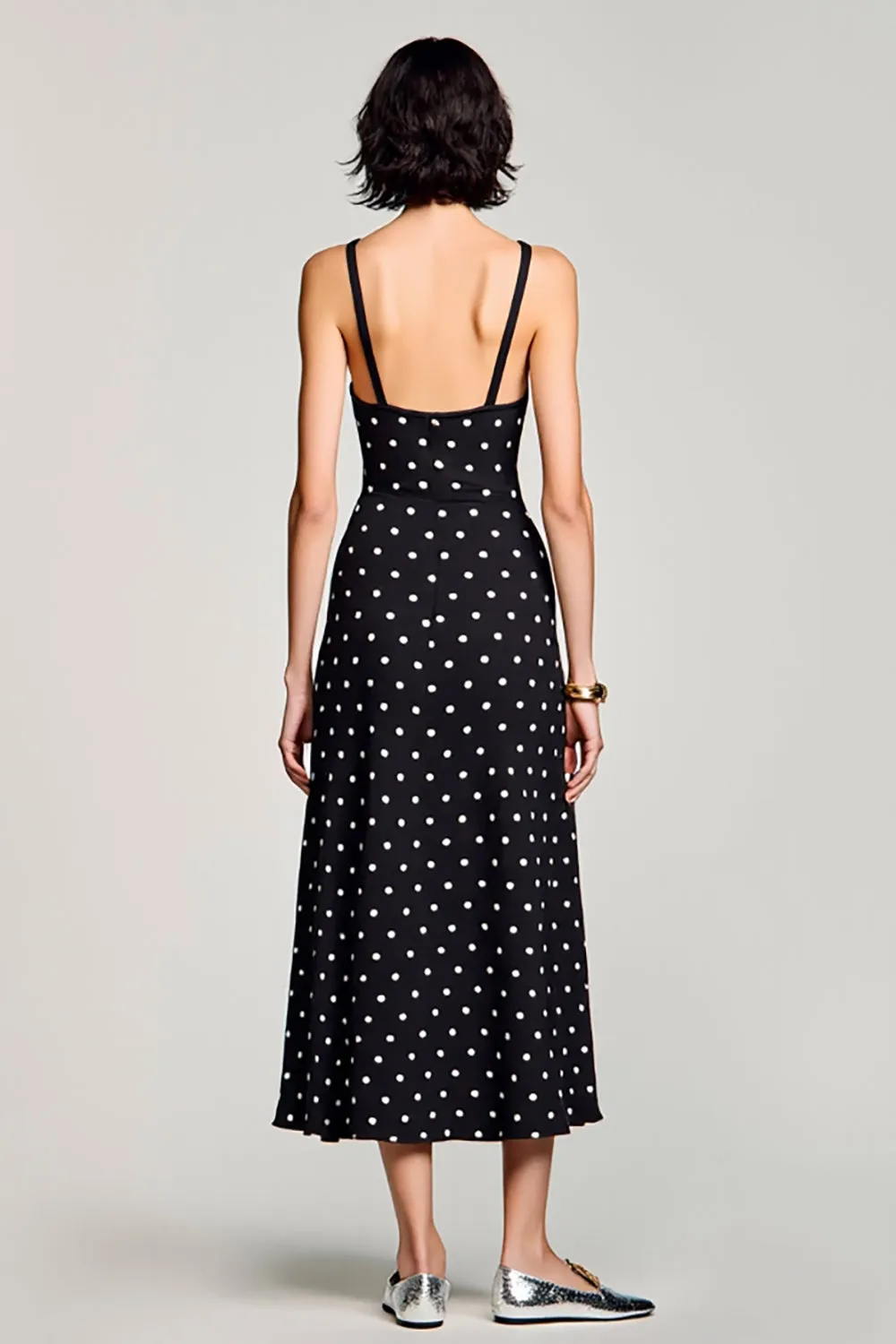 Black Polka Dots A Line Midi Wedding Guest Dress sold by Zapaka product image thumbnail 2