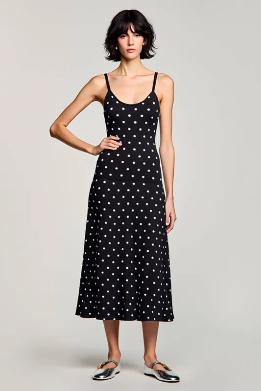 Black Polka Dots A Line Midi Wedding Guest Dress sold by Zapaka