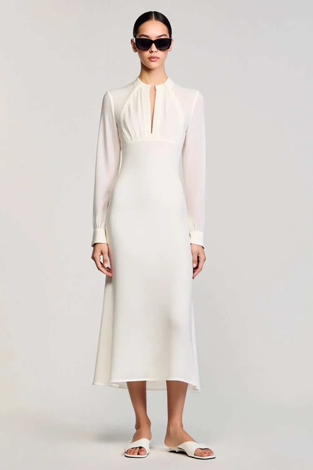 Ivory Sheath Long Sleeve Wedding Guest Dress sold by Zapaka