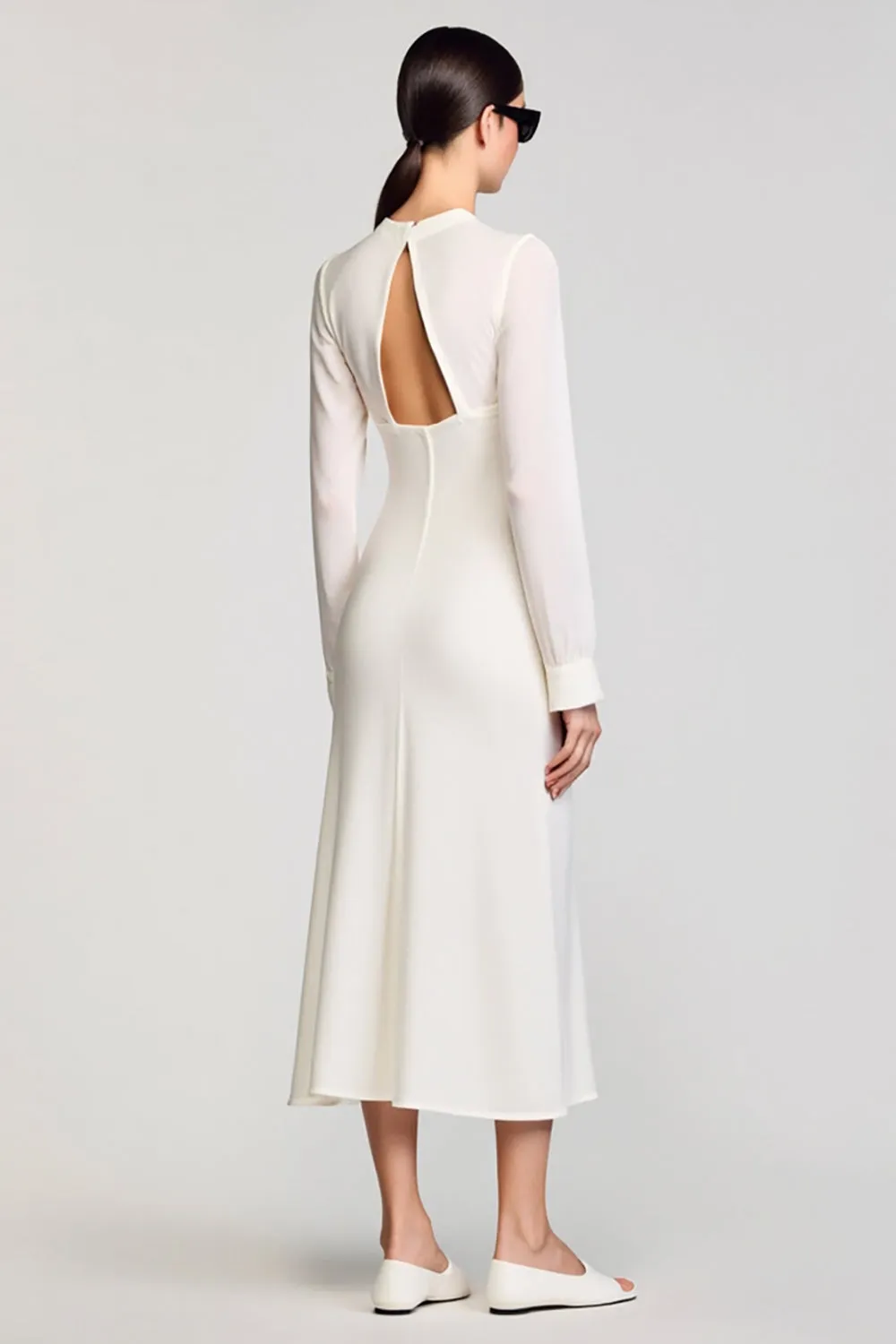 Ivory Sheath Long Sleeve Wedding Guest Dress sold by Zapaka product image thumbnail 2