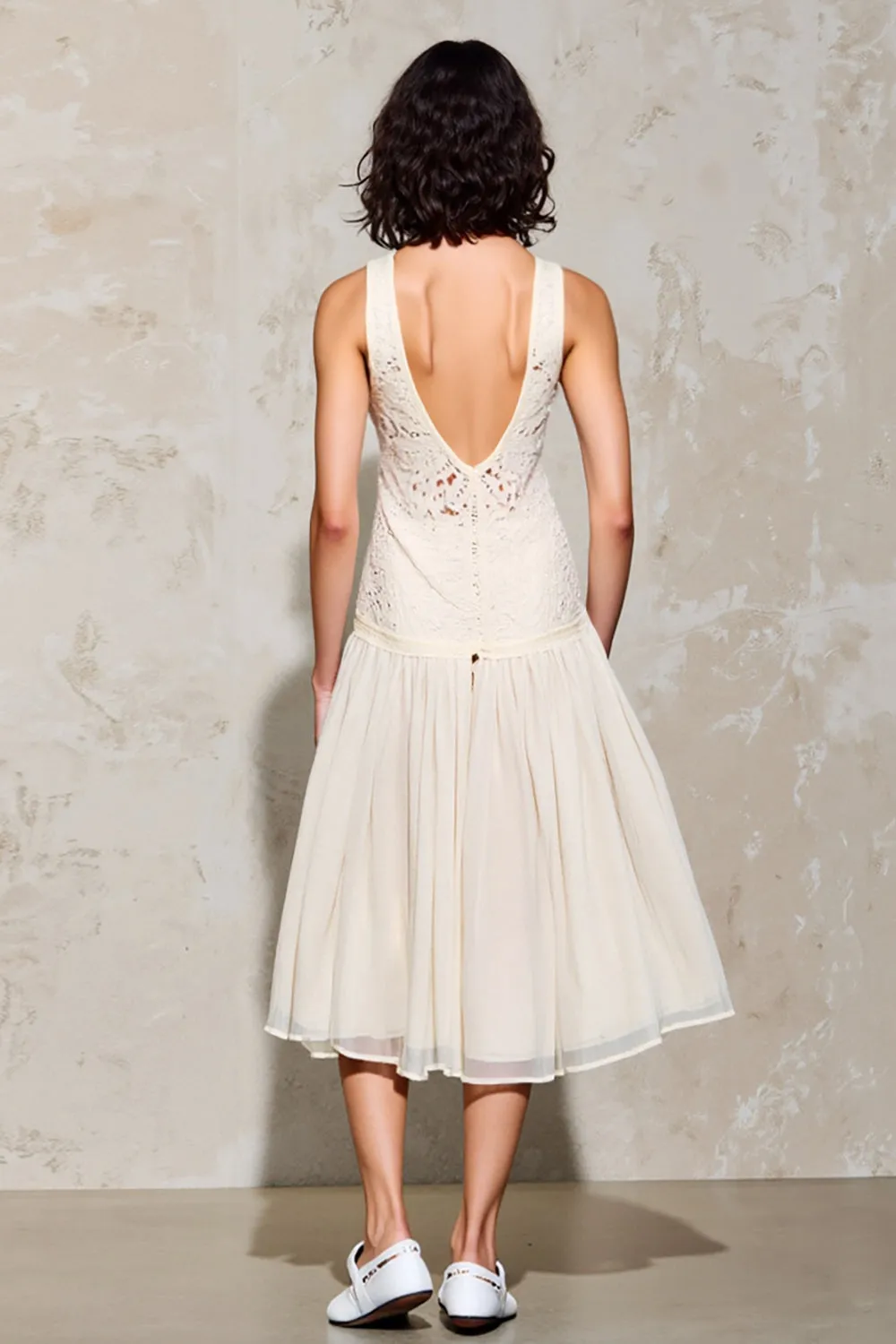 Ivory Lace A Line Cut Out Wedding Guest Dress sold by Zapaka product image thumbnail 2