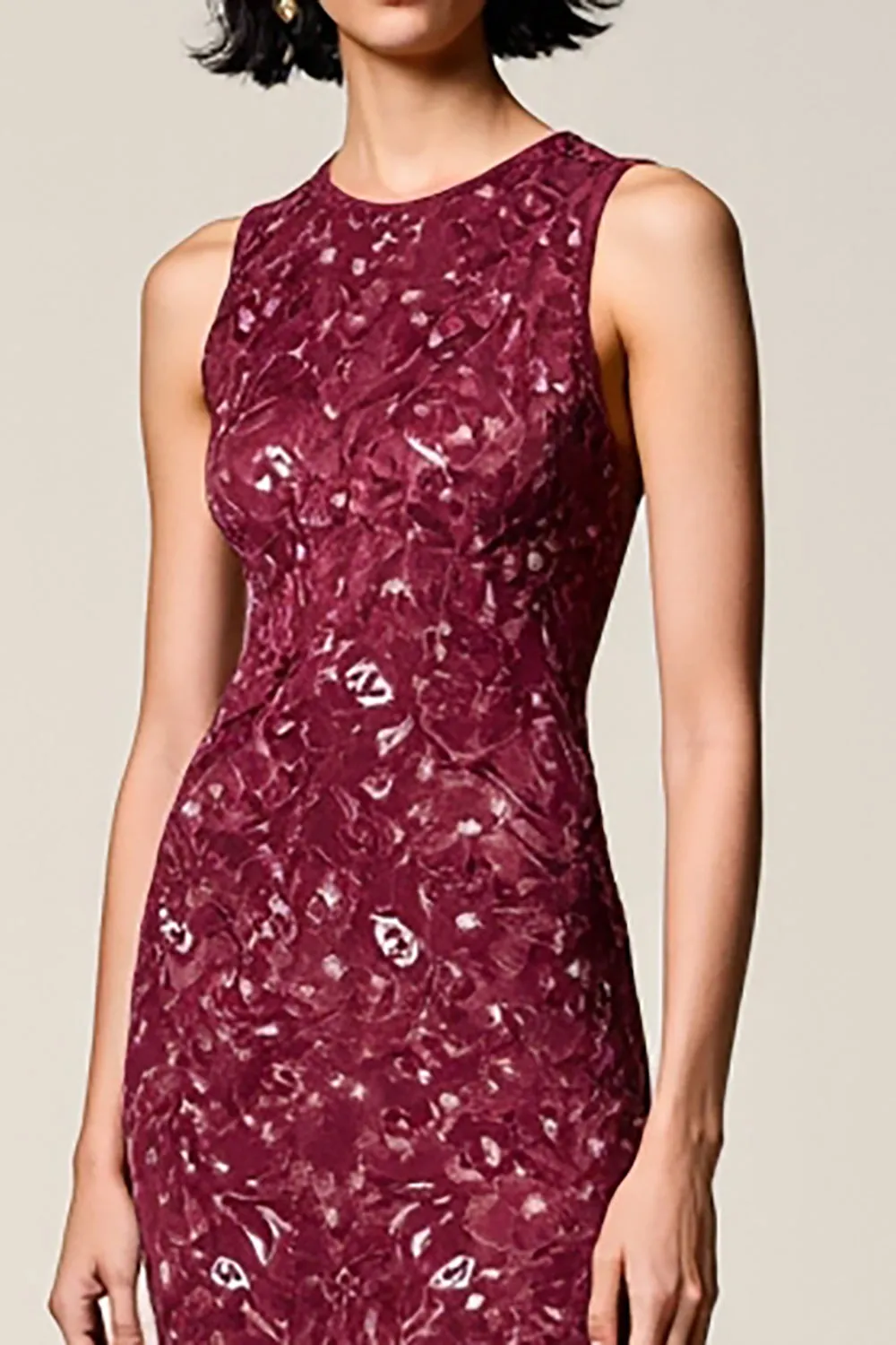 Red Round Neck Sheath Tea Length Wedding Guest Dress sold by Zapaka product image thumbnail 3