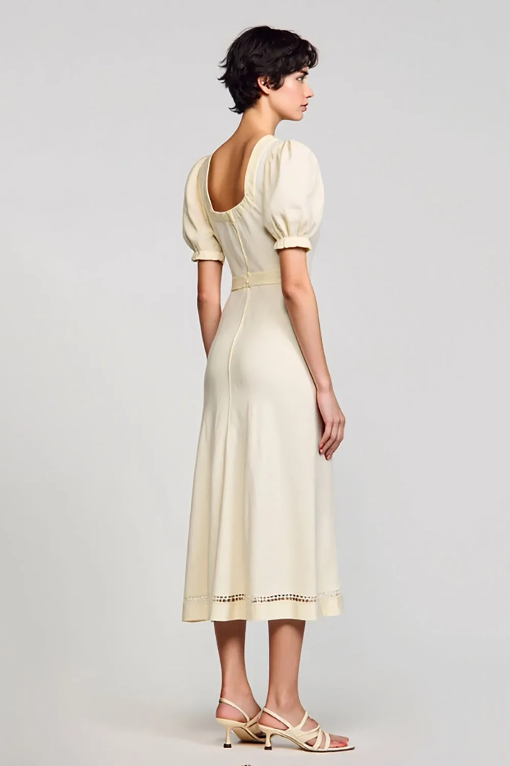 Apricot A Line Puff Sleeve Wedding Guest Dress sold by Zapaka product image thumbnail 2