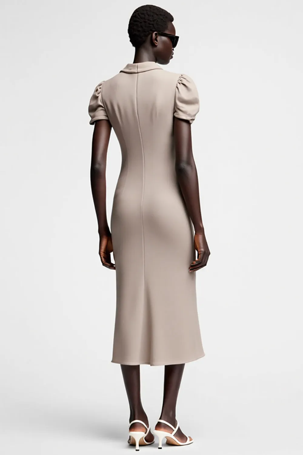 Grey Sheath Cowl Neck Wedding Guest Dress With Slit sold by Zapaka product image thumbnail 2