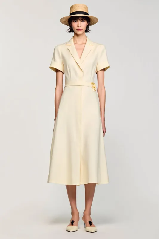 Apricot Simple A Line Midi Wedding Guest Dress sold by Zapaka