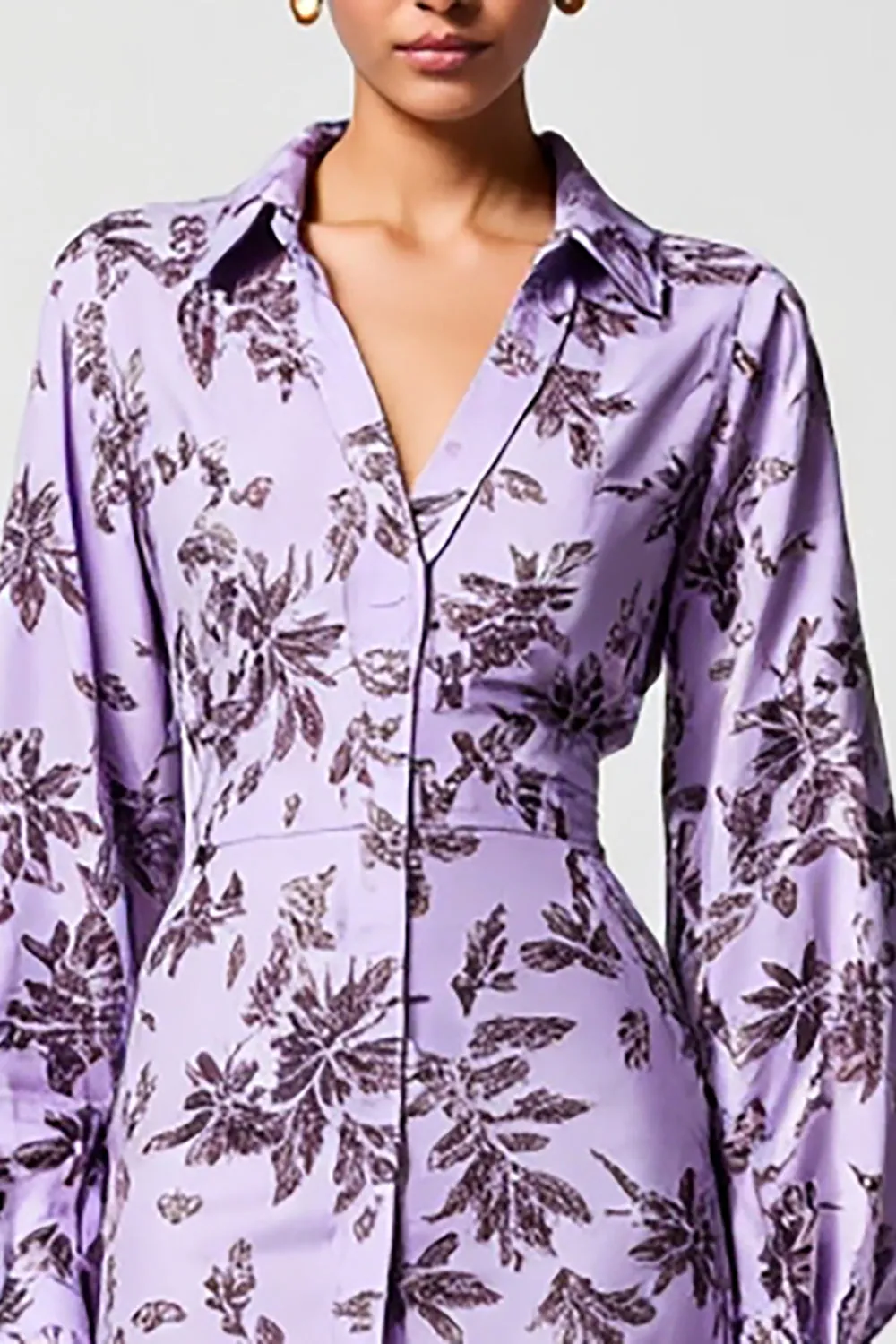 Purple Floral Bodycon Long Sleeve Wedding Guest Dress sold by Zapaka product image thumbnail 3