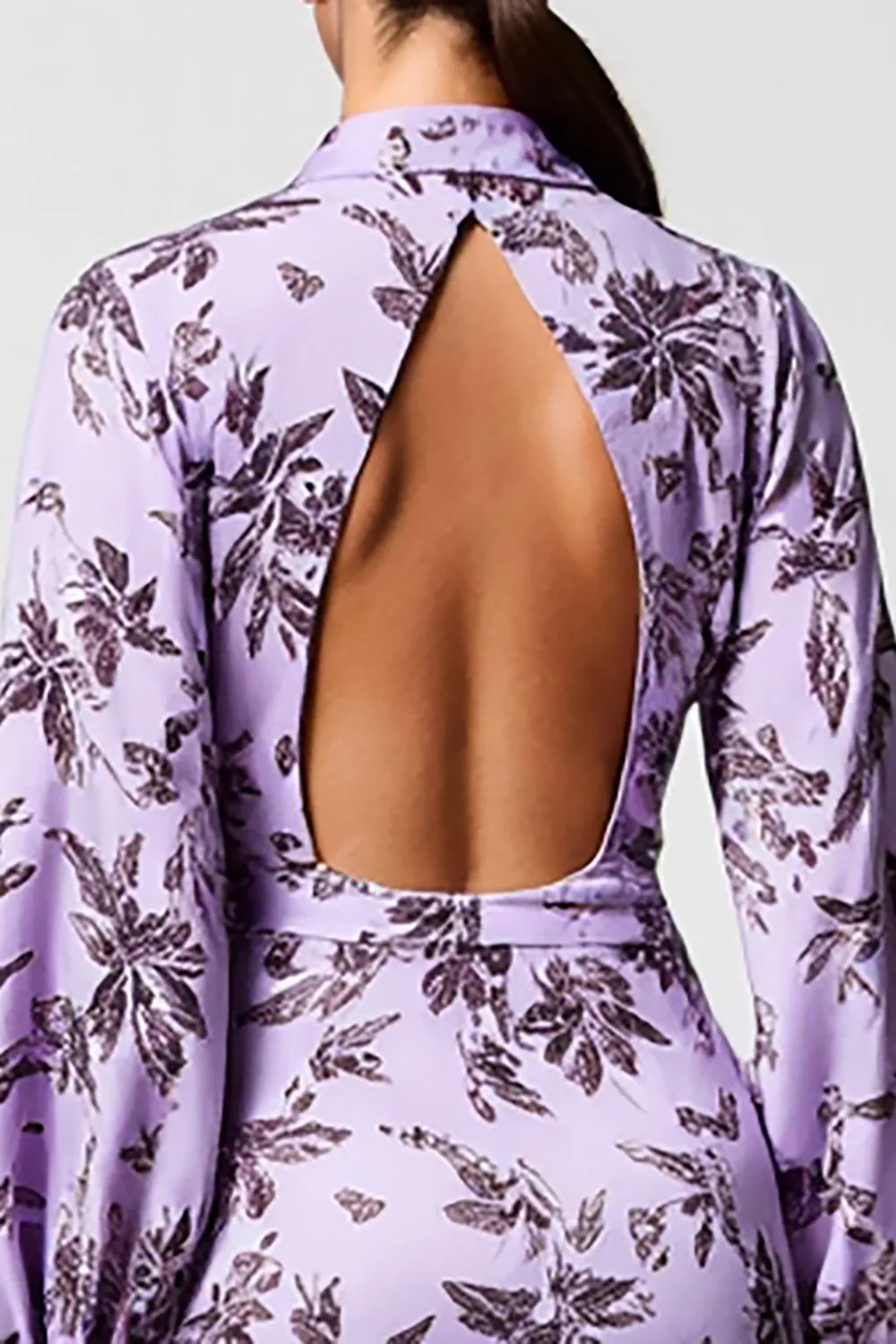 Purple Floral Bodycon Long Sleeve Wedding Guest Dress sold by Zapaka product image thumbnail 4