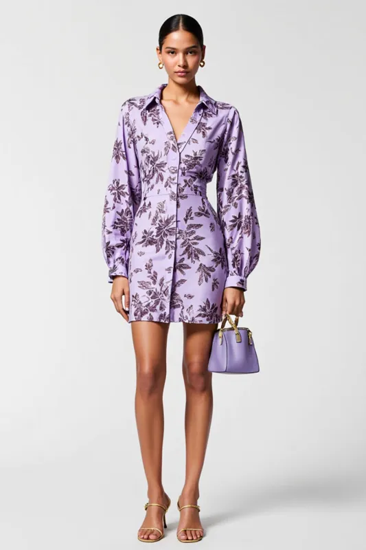 Purple Floral Bodycon Long Sleeve Wedding Guest Dress sold by Zapaka
