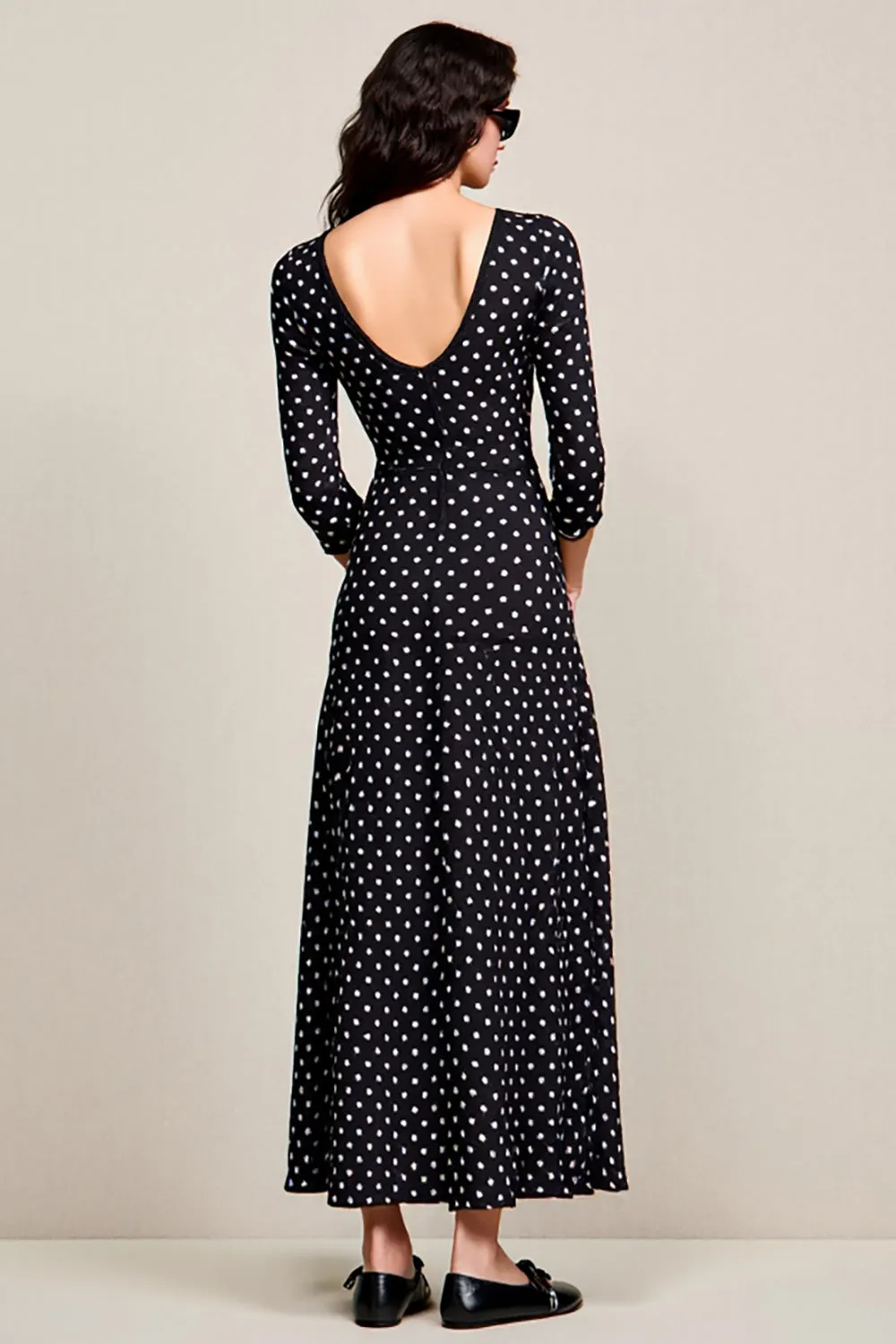 Black Polka Dots A Line Wedding Guest Dress with Slit sold by Zapaka product image thumbnail 2