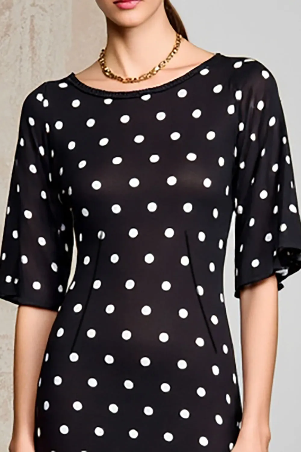 Black Polka Dots A Line Long Wedding Guest Dress sold by Zapaka product image thumbnail 3