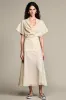 Ivory Cowl Neck A Line Wedding Guest Dress sold by Zapaka