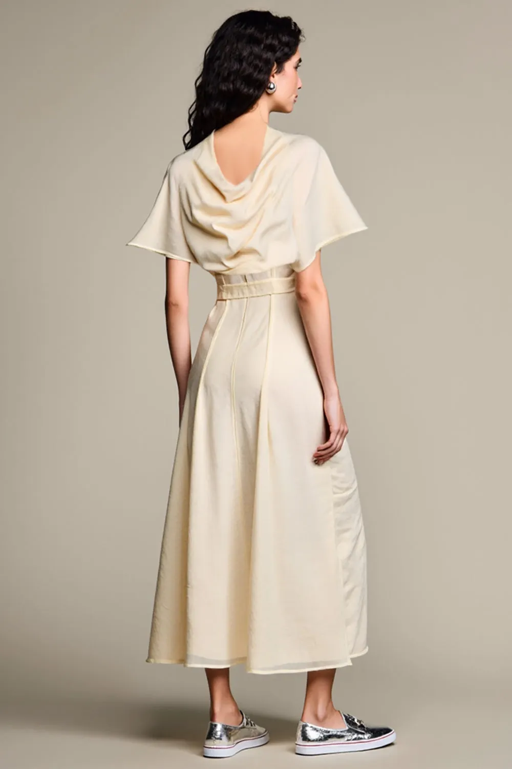 Ivory Cowl Neck A Line Wedding Guest Dress sold by Zapaka product image thumbnail 2
