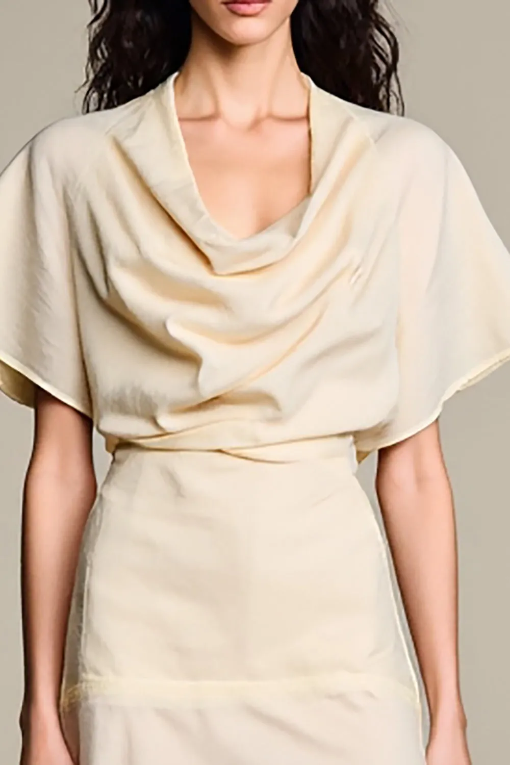 Ivory Cowl Neck A Line Wedding Guest Dress sold by Zapaka product image thumbnail 3