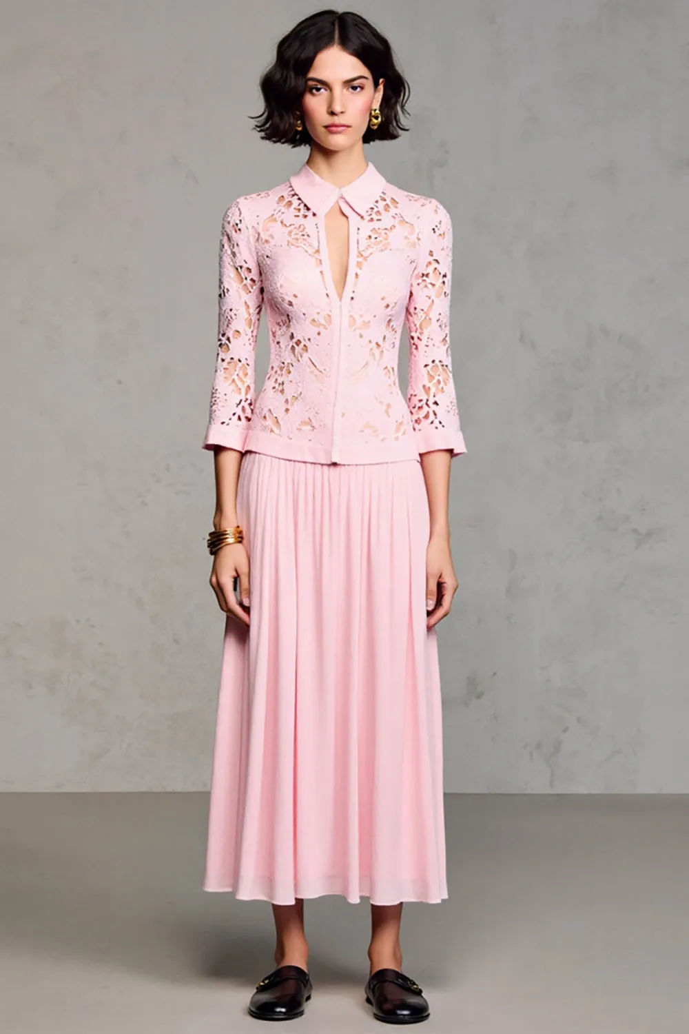 Pink A Line Long Sleeve Lace Wedding Guest Dress sold by Zapaka