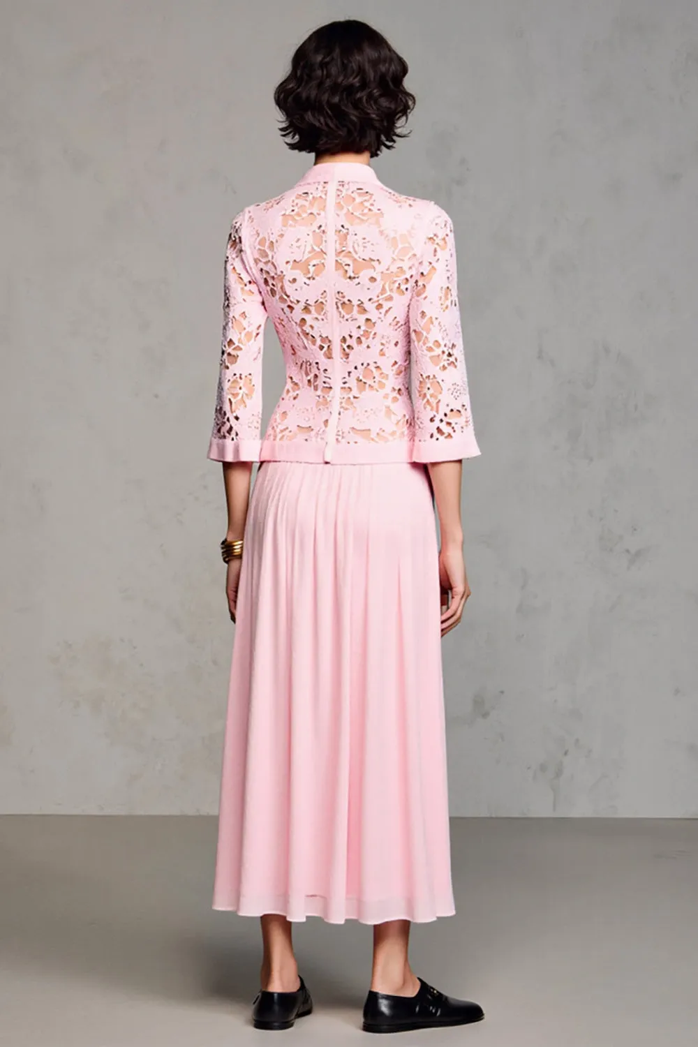 Pink A Line Long Sleeve Lace Wedding Guest Dress sold by Zapaka product image thumbnail 2