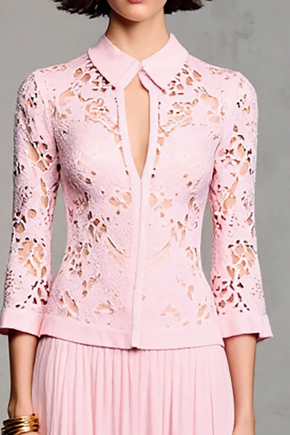 Pink A Line Long Sleeve Lace Wedding Guest Dress sold by Zapaka product image thumbnail 3