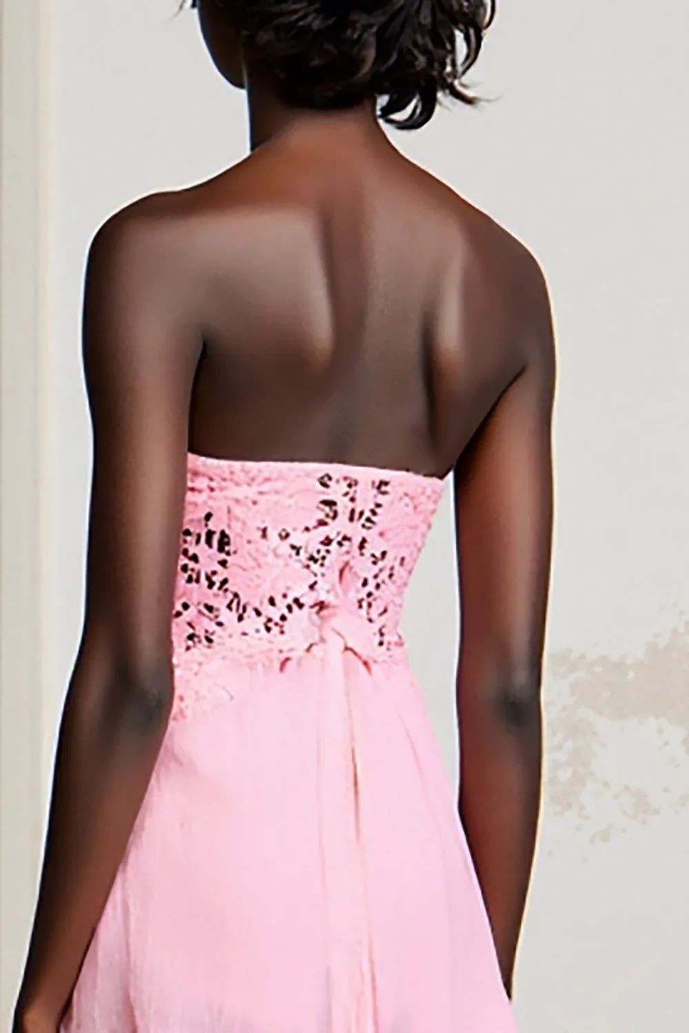 Strapless Pink Lace A Line Wedding Guest Dress sold by Zapaka product image thumbnail 4