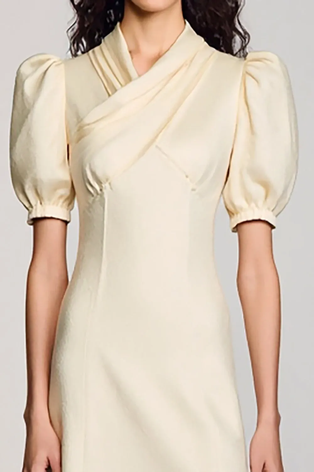 Ivory A Line Tea Length Wedding Guest Dress With Puff Sleeves sold by Zapaka product image thumbnail 3
