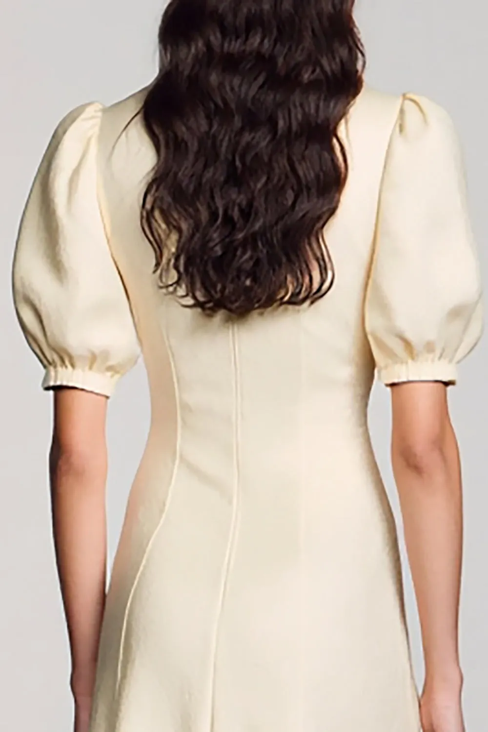 Ivory A Line Tea Length Wedding Guest Dress With Puff Sleeves sold by Zapaka product image thumbnail 4