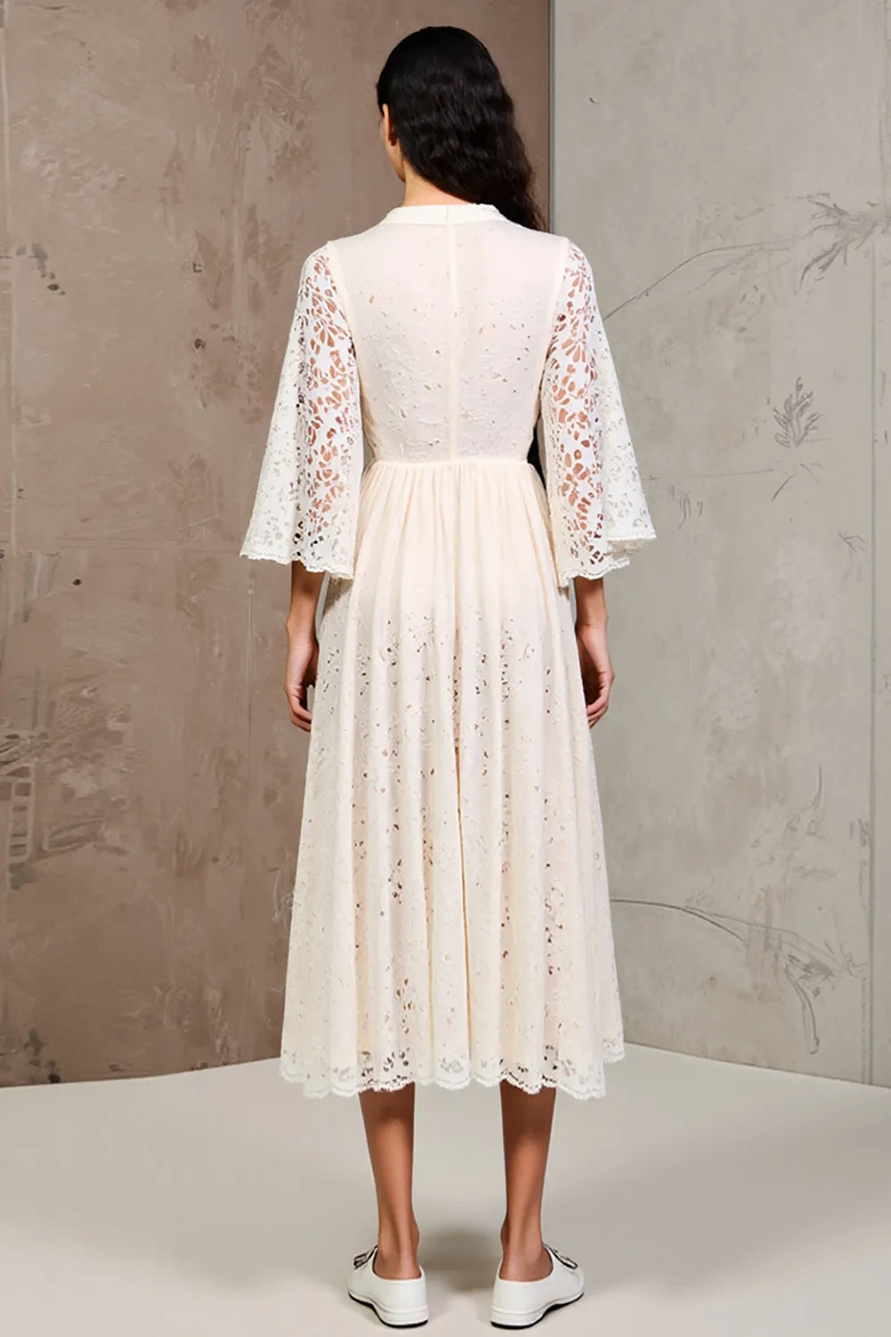 Ivory Lace A Line V-Neck Wedding Guest Dress sold by Zapaka product image thumbnail 2