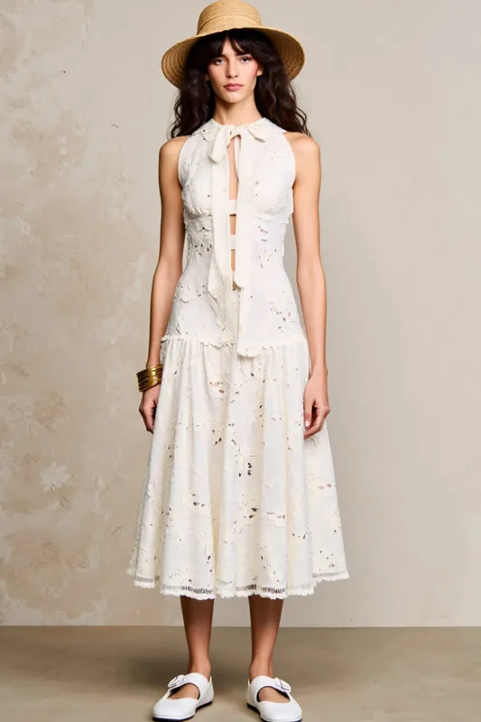 White Halter Keyhole Lace A Line Wedding Guest Dress sold by Zapaka