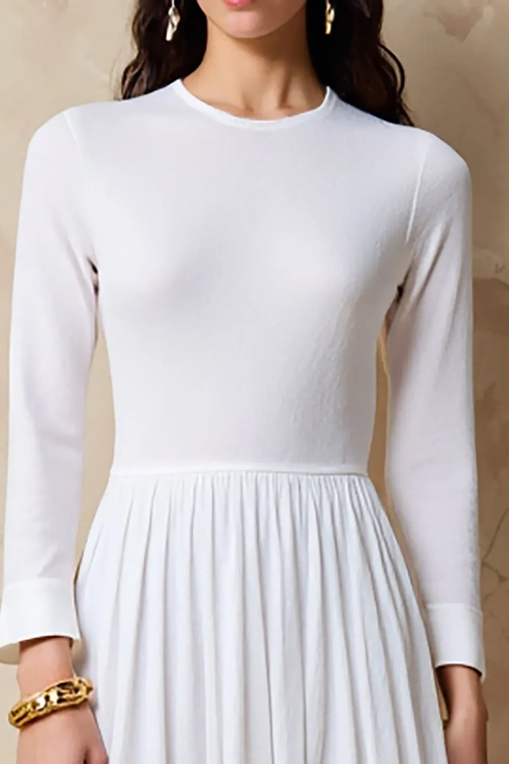 White A Line Long Sleeve Wedding Guest Dress sold by Zapaka product image thumbnail 3