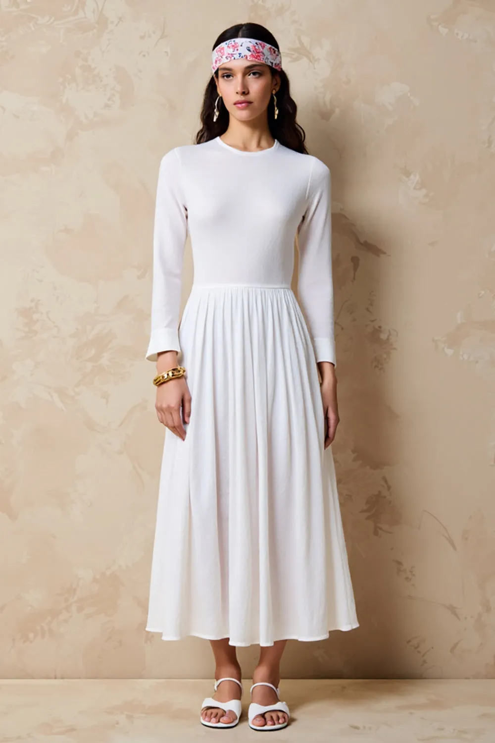 White A Line Long Sleeve Wedding Guest Dress sold by Zapaka
