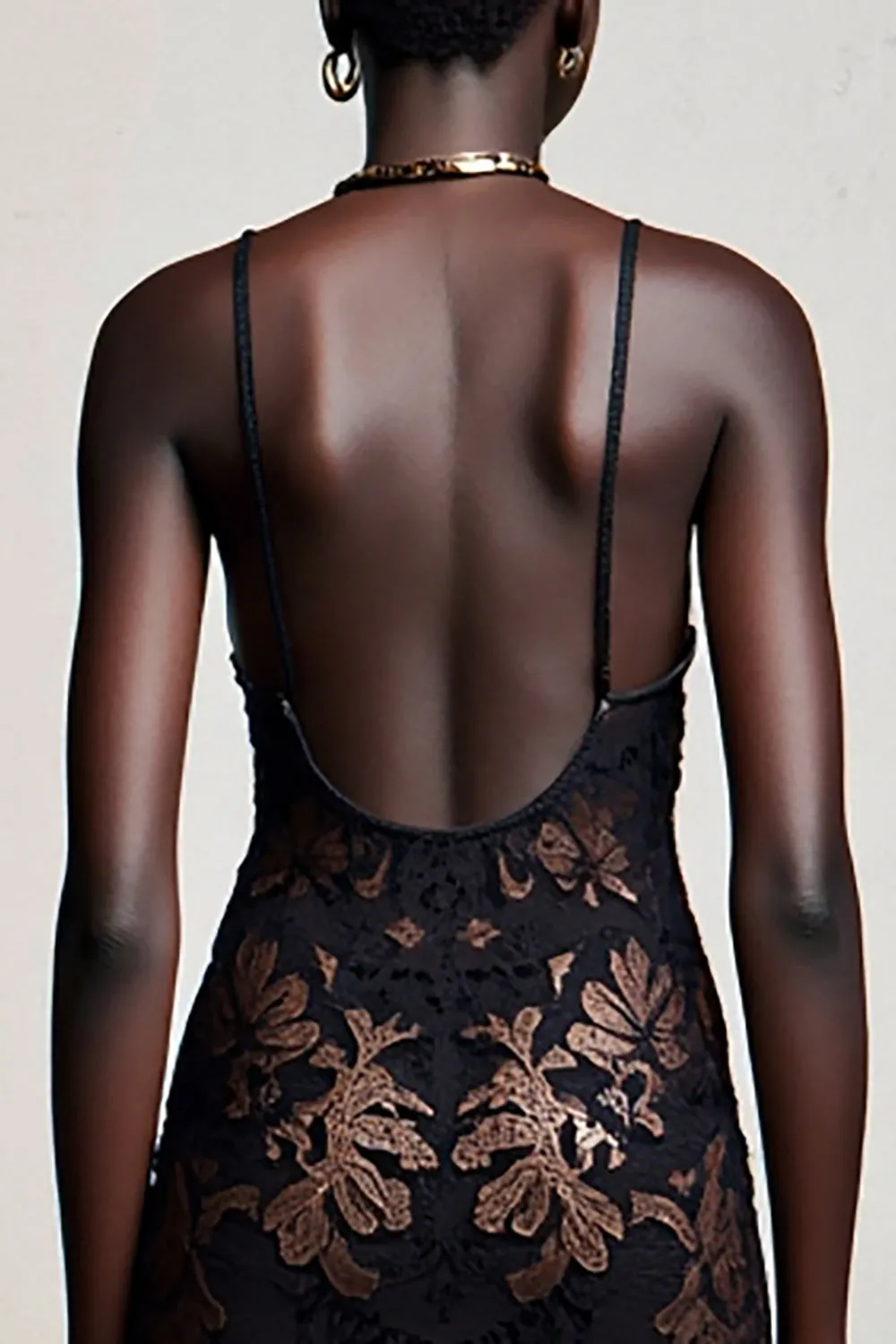Black Spaghetti Straps Floral A Line Wedding Guest Dress sold by Zapaka product image thumbnail 4