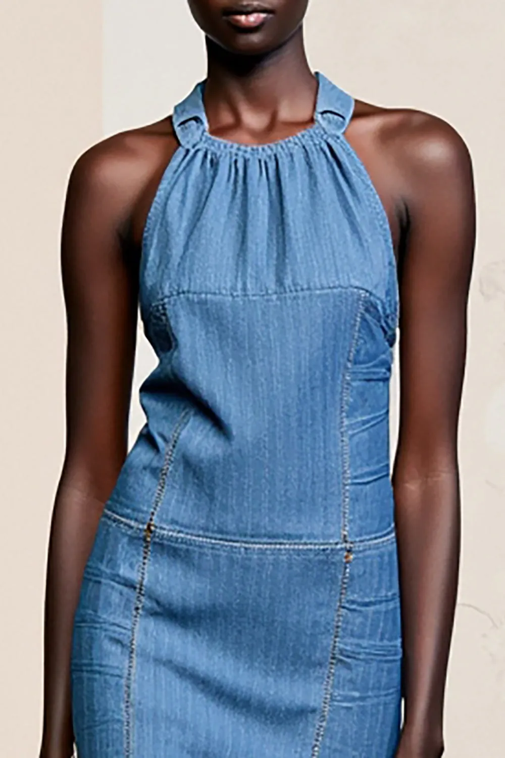 Blue Halter Sheath Ruched Wedding Guest Dress sold by Zapaka product image thumbnail 3