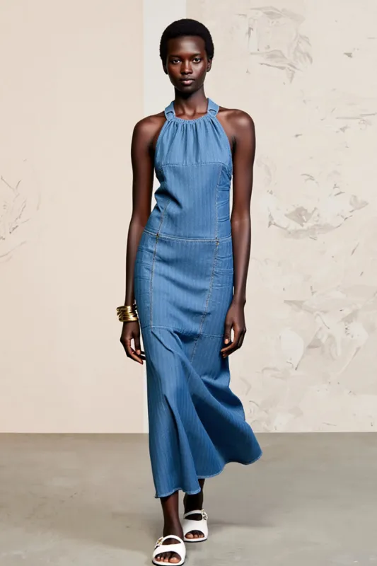 Blue Halter Sheath Ruched Wedding Guest Dress sold by Zapaka
