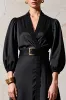 Black V Neck A Line Wedding Guest Dress With Belt sold by Zapaka