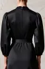 Black V Neck A Line Wedding Guest Dress With Belt sold by Zapaka
