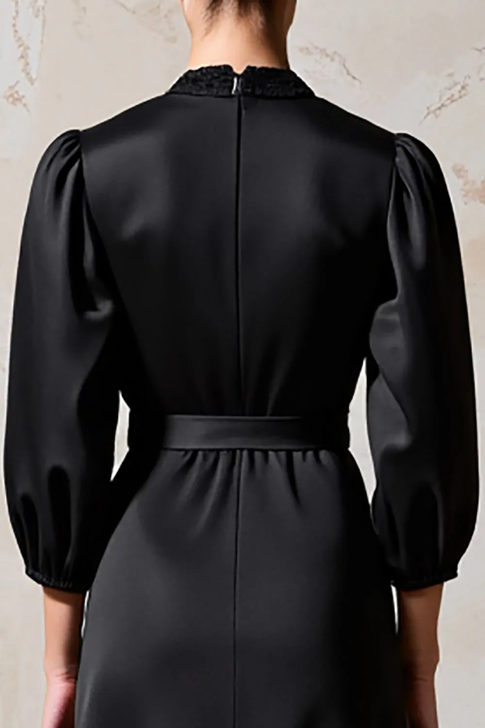 Black V Neck A Line Wedding Guest Dress With Belt sold by Zapaka product image thumbnail 4