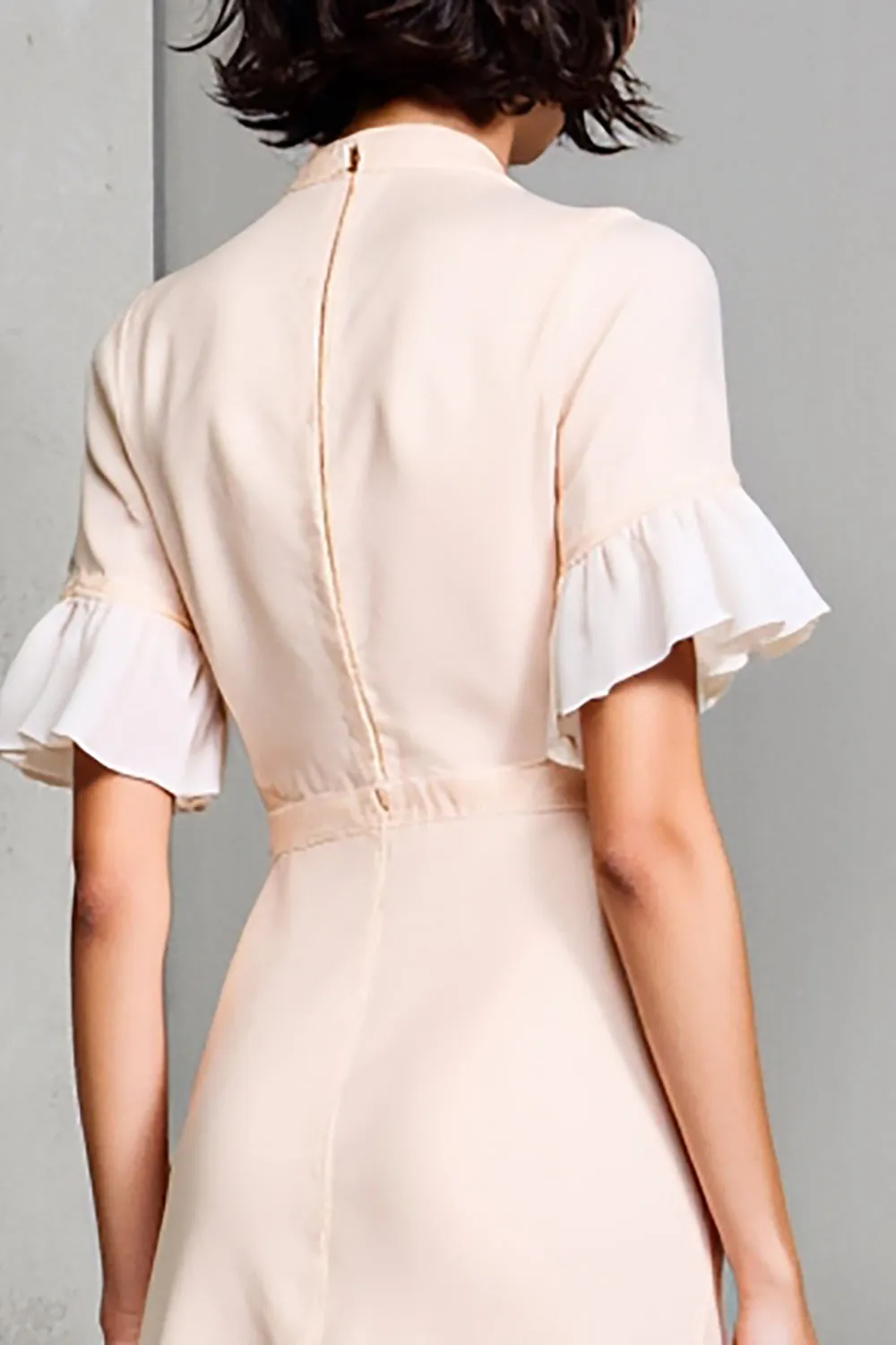 Ivory Ruffled Sleeve A Line Midi Wedding Guest Dress sold by Zapaka product image thumbnail 4