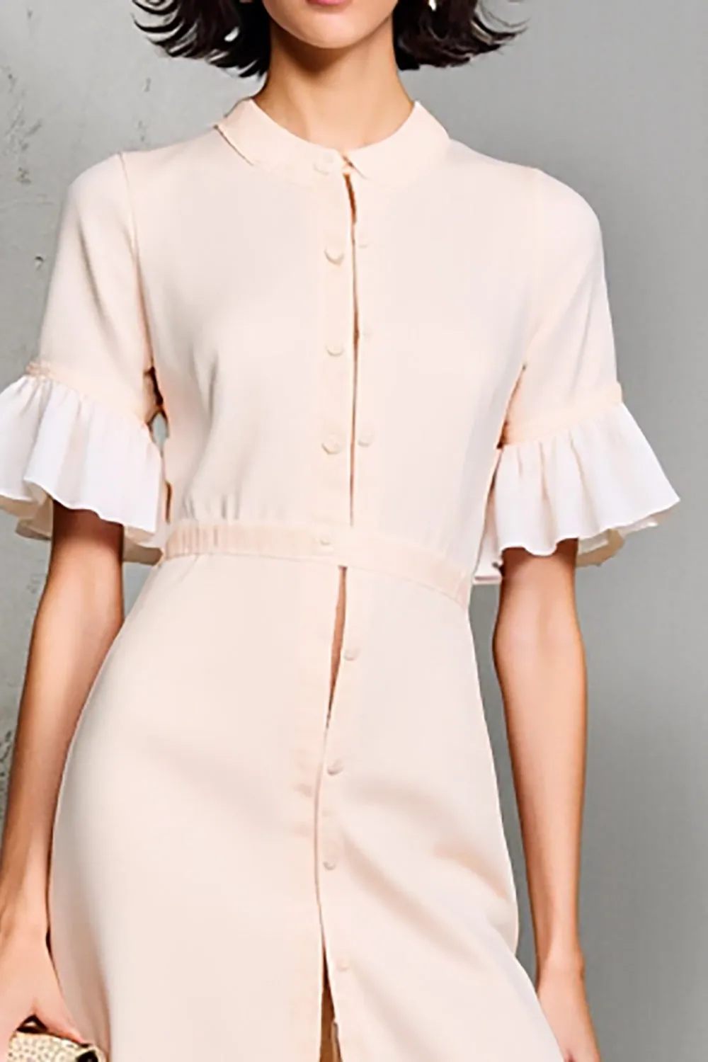 Ivory Ruffled Sleeve A Line Midi Wedding Guest Dress sold by Zapaka product image thumbnail 3