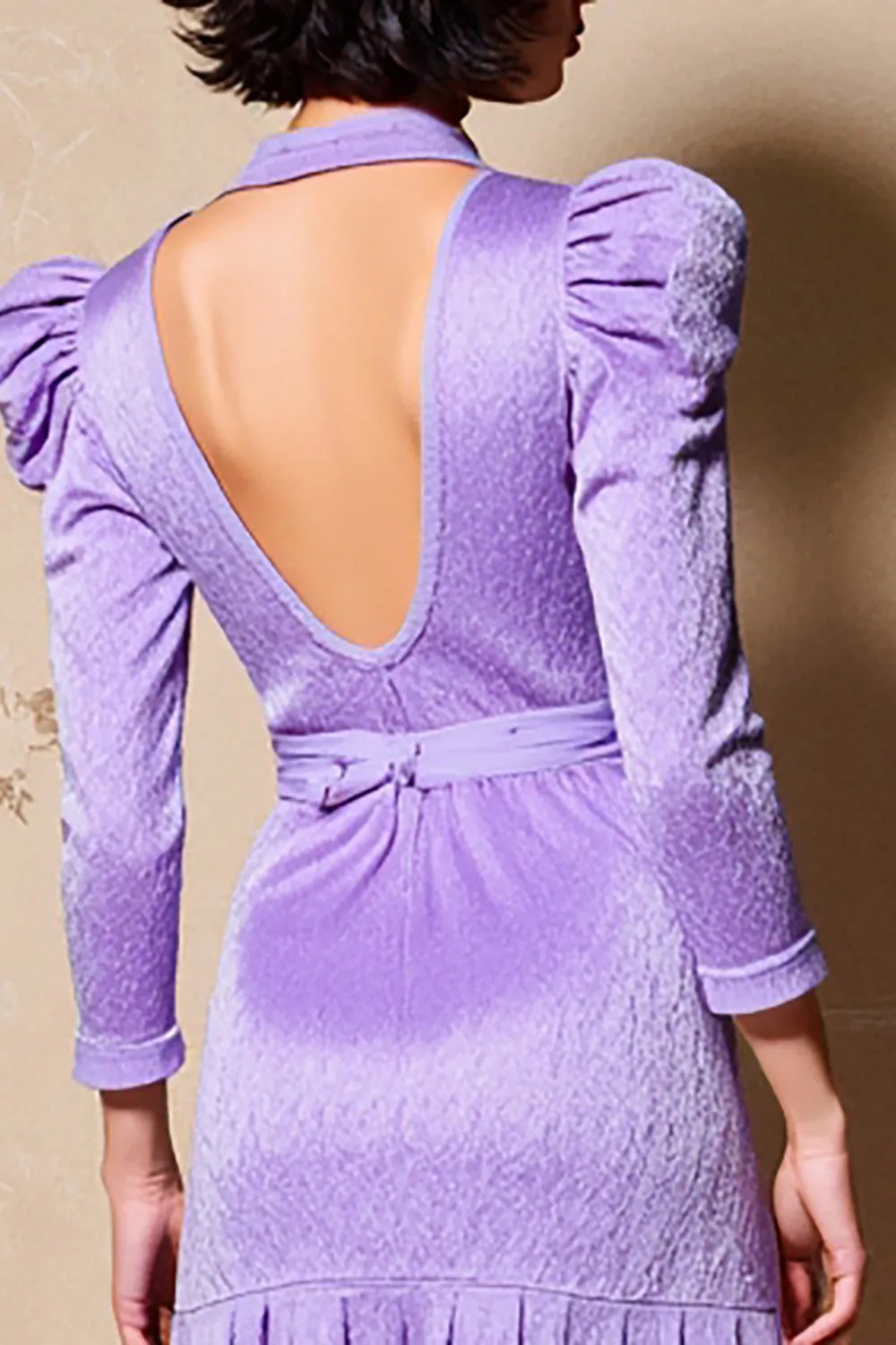 Purple Ruffled Keyhole Long Sleeve A Line Wedding Guest Dress sold by Zapaka product image thumbnail 4