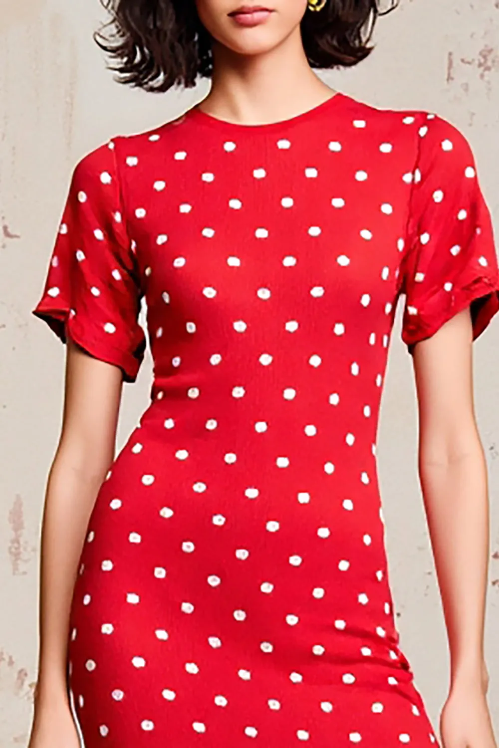 Red Sheath Polka Dots Long Wedding Guest Dress sold by Zapaka product image thumbnail 3