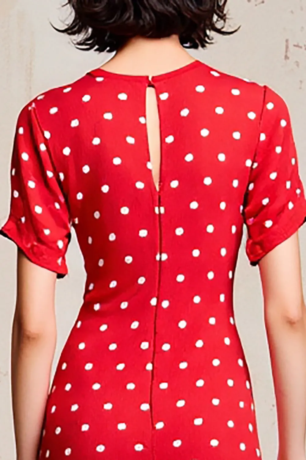 Red Sheath Polka Dots Long Wedding Guest Dress sold by Zapaka product image thumbnail 4