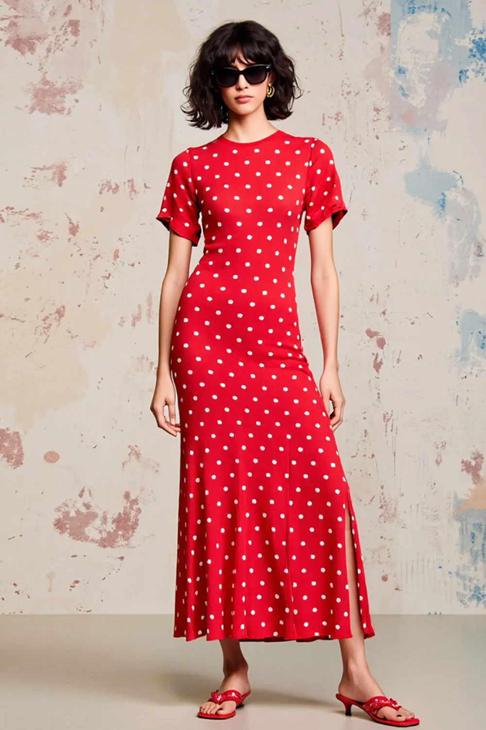 Red Sheath Polka Dots Long Wedding Guest Dress sold by Zapaka