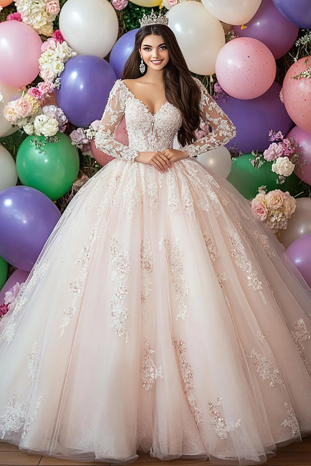 Champagne Ball Gown Off The Shoulder Appliqued Quinceanera Dress sold by Zapaka