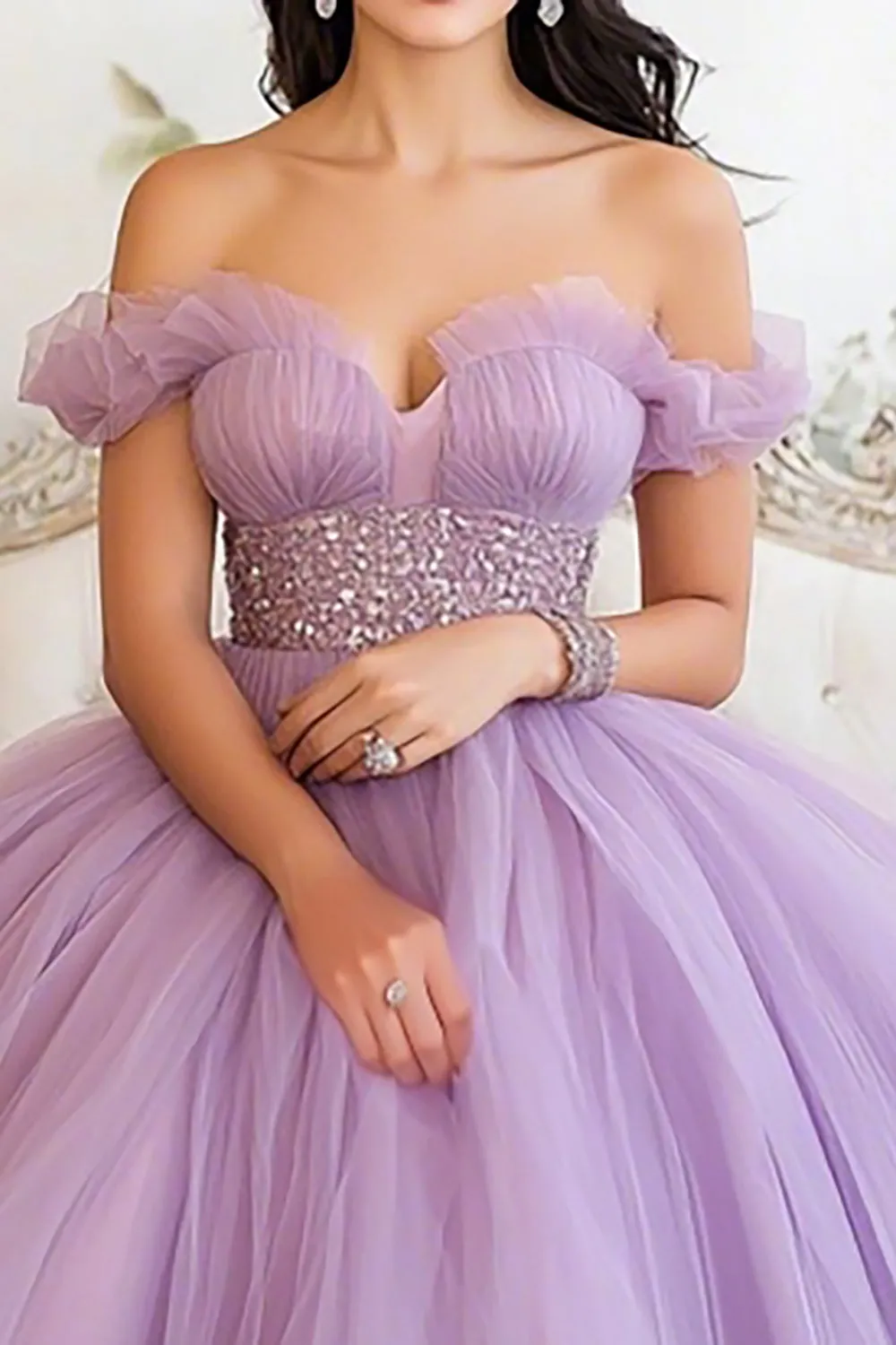 Lilac Ball Gown Off The Shoulder Ruffled Quinceanera Dress sold by Zapaka product image thumbnail 2