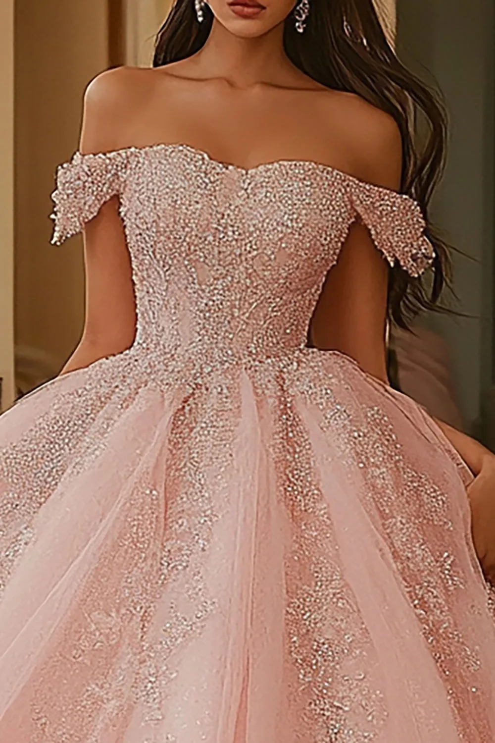 Ball Gown Off The Shoulder Pink Beaded Quinceanera Dress sold by Zapaka product image thumbnail 2