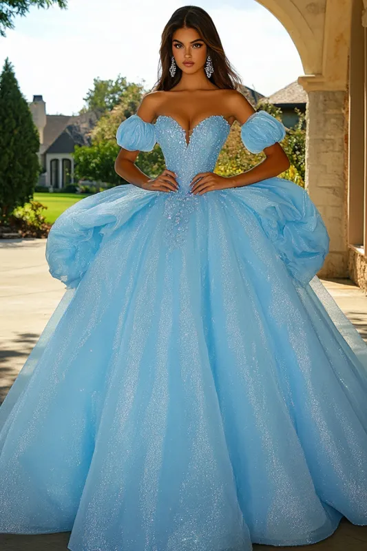Ball Gown Strapless Sky Blue Sequin Quinceanera Dress sold by Zapaka