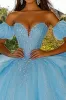 Ball Gown Strapless Sky Blue Sequin Quinceanera Dress sold by Zapaka