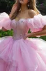 Princess Pink Ball Gown Off the Shoulder Ruffled Tulle Quinceanera Dress sold by Zapaka