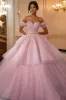 Princess Ball Gown Off the Shoulder Pink Lace Quinceanera Dress sold by Zapaka