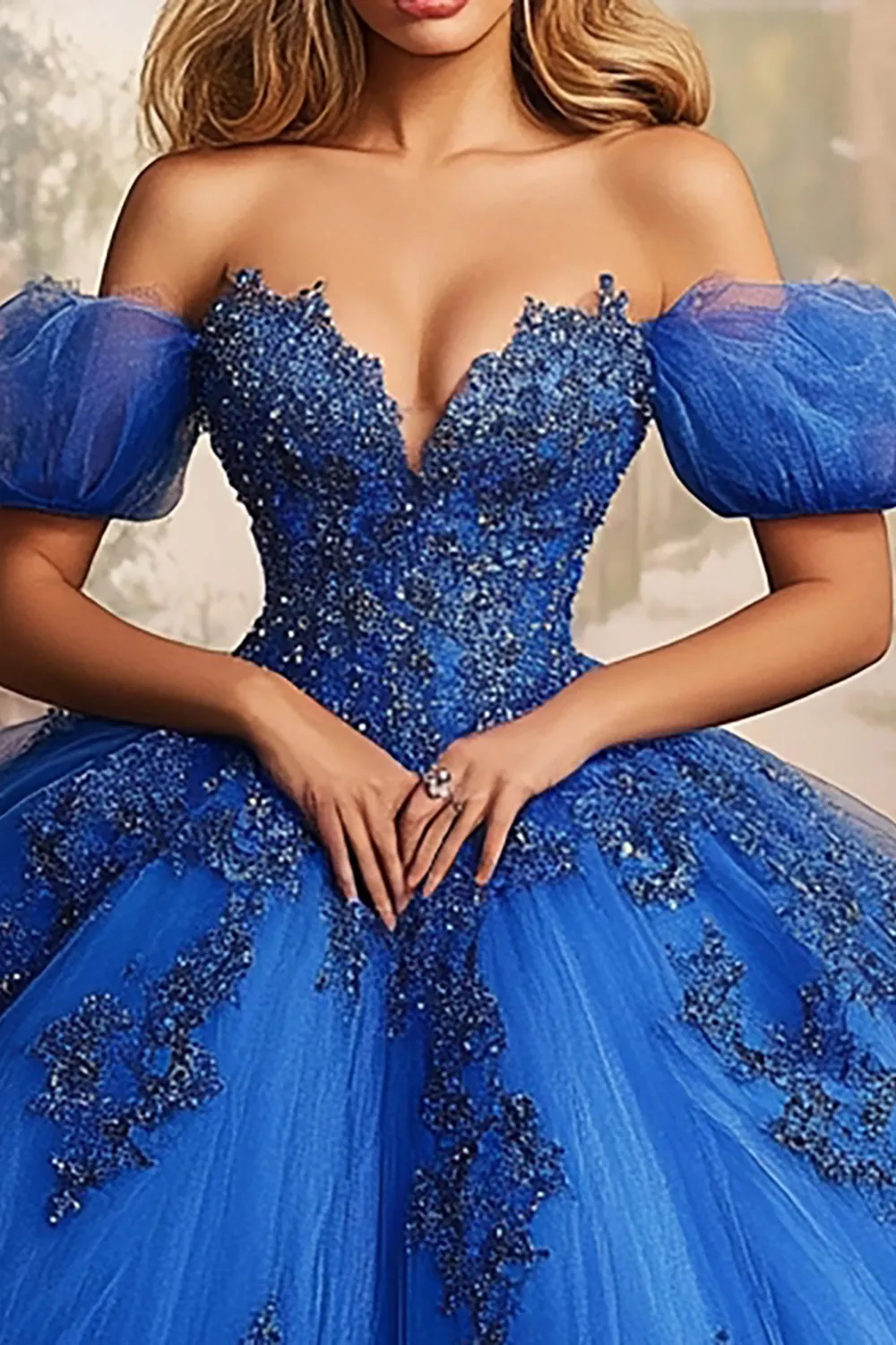 Ball Gown Off the Shoulder Royal Blue Appliqued Quinceanera Dress sold by Zapaka product image thumbnail 2