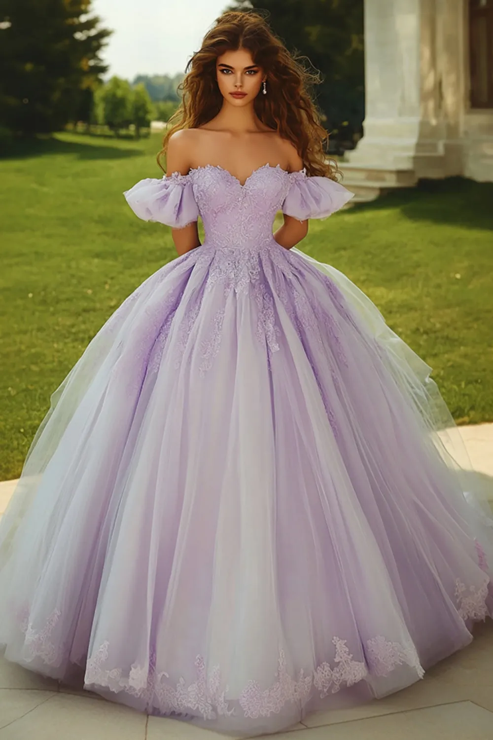 Lilac Ball Gown Off the Shoulder Appliqued Quinceanera Dress sold by Zapaka