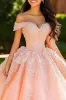 Pink Off the Shoulder Appliqued Ball Gown Quinceanera Dress sold by Zapaka