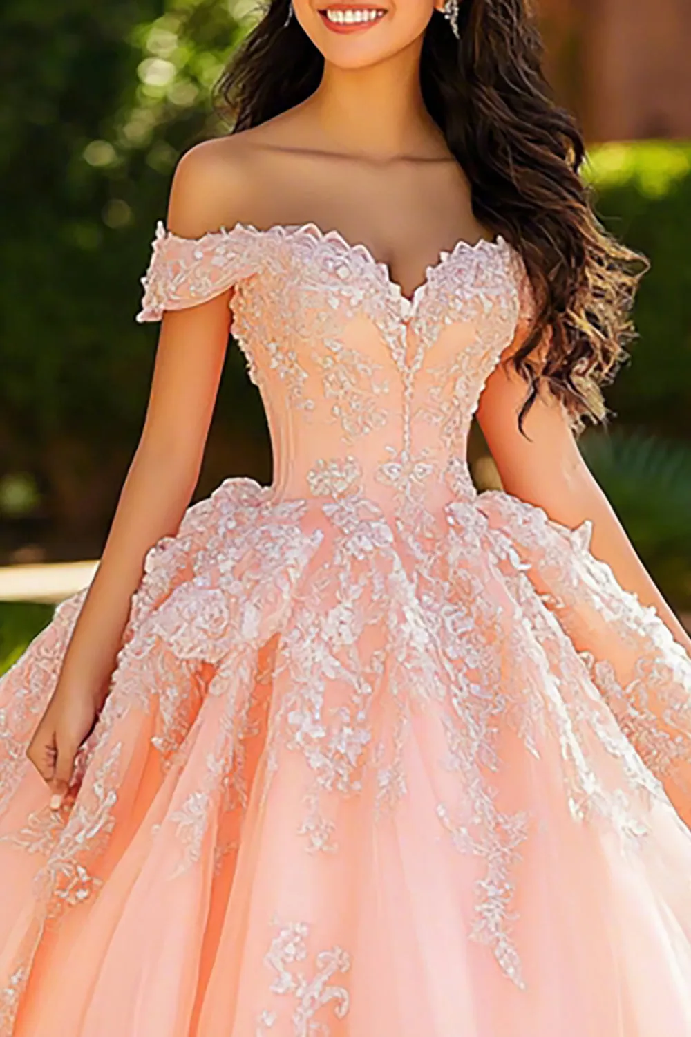 Pink Off the Shoulder Appliqued Ball Gown Quinceanera Dress sold by Zapaka product image thumbnail 2